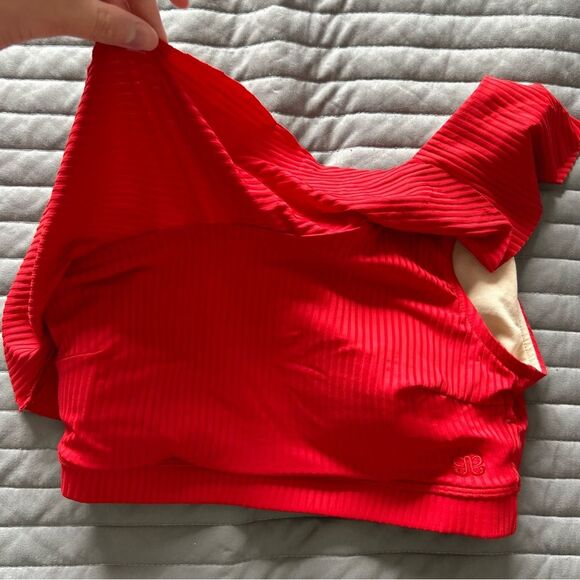 Albion Fit Icon Wave Ribbed Ruffle One Shoulder Bikini Swim Top Poppy Red Small - Picture 4 of 8